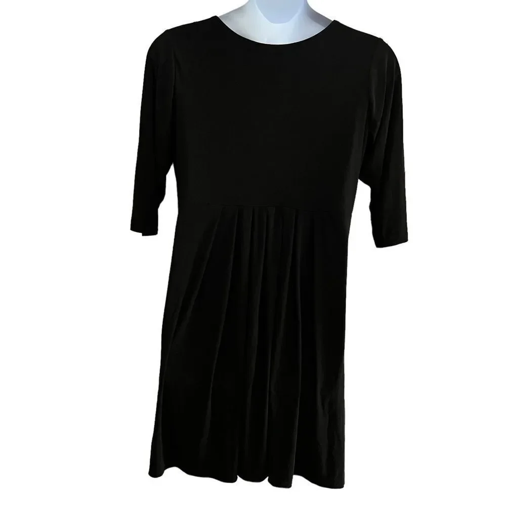 Lennie for Nina Leonard Elbow Sleeve Black Matte Jersey Fit & Flare Dress - Picture 5 of 8